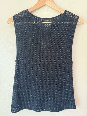 Philippe Adec Silk Crocheted Beaded Sleeveless Tank